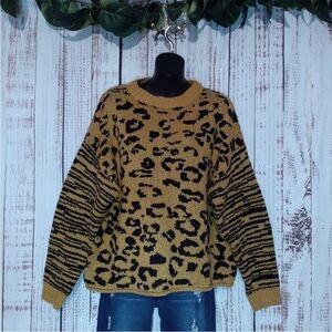 For the Republic leopard tiger print wool blend sweater